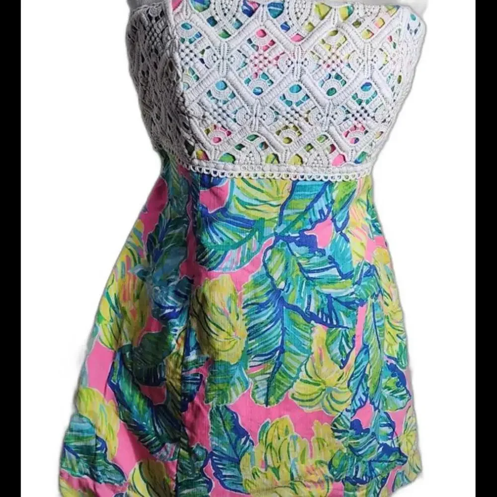 (GB16) Lilly Pulitzer Strapless Lace Dress, Sz 12 - Picture 2 of 4